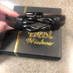 Black Braided Leather Jewelry Bracelet